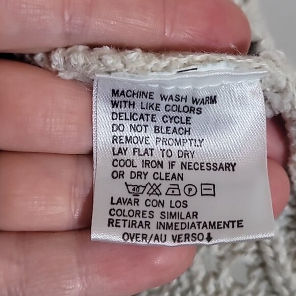 Vintage Liz Claiborne Chunky Knit Sweater Size L Ivory Cream Linen VNeck Coastal - Picture 8 of 13